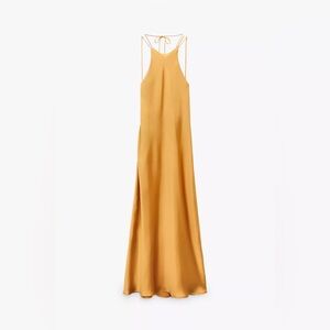 Zara Long Satin Dress Gold - Size XS